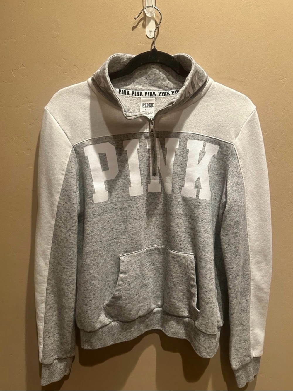 Victoria's Secret PINK Gray & White Quarter-Zip Sweatshirt